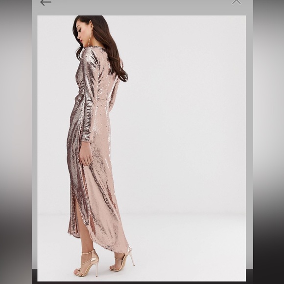 ASOS asymmetric plunge maxi dress in sequin - Picture 4 of 14